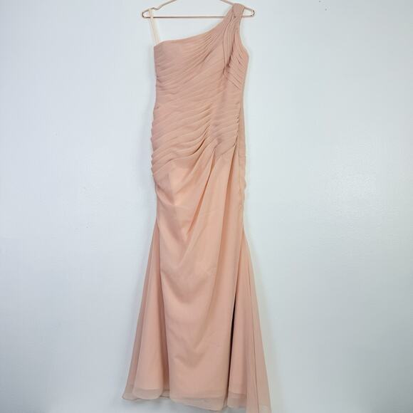 Angelina Faccenda Bridesmaids Gown Size 8 Blush Pink One Shoulder Chiffon Prom - Picture 16 of 16